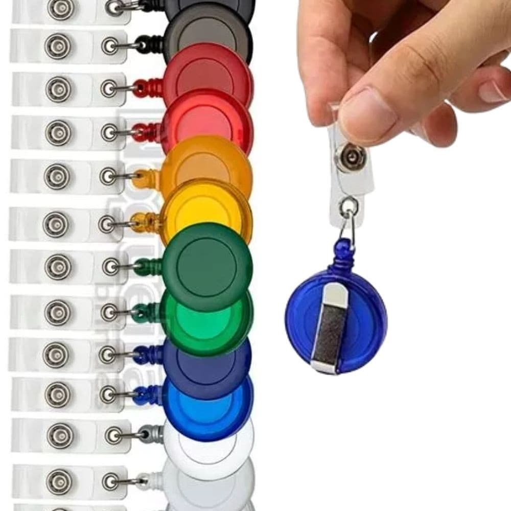 Kit com 10 unidades de Porta Cracha Retrátil Roller Clip