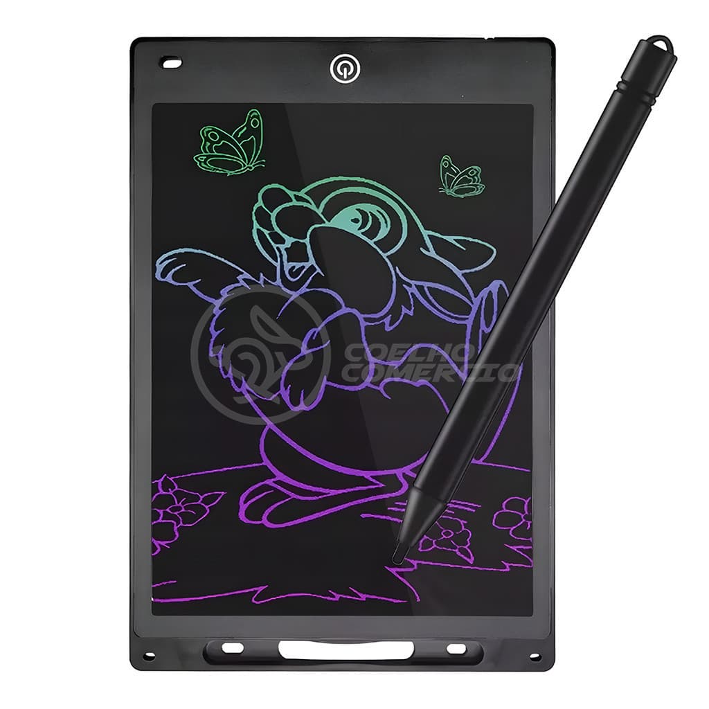 Lousa Mágica Digital Preta de 12" Desenhos e Anotações Coloridas Botão de Apagar Tablet Tela LCD