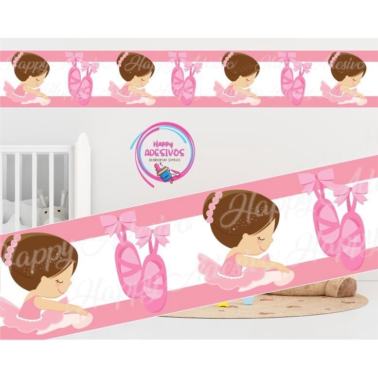 Faixa Adesiva Decorativa Parede Quarto Menina Infantil Rosa Bailarina Sapatilha Adesivo Decoração