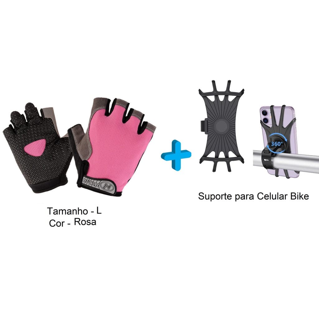 Kit Luva para Ciclismo mais Suporte de telefone móvel de silicone de bicicleta.