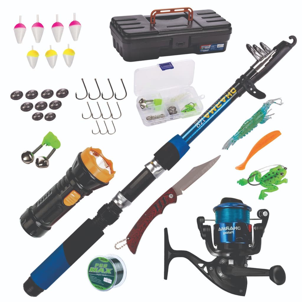 KIT BARATO 1 VARA + 1 MOLINETE + LANTERNA +CANIVETE  + MALETA + ITENS, PROMOÇÂO