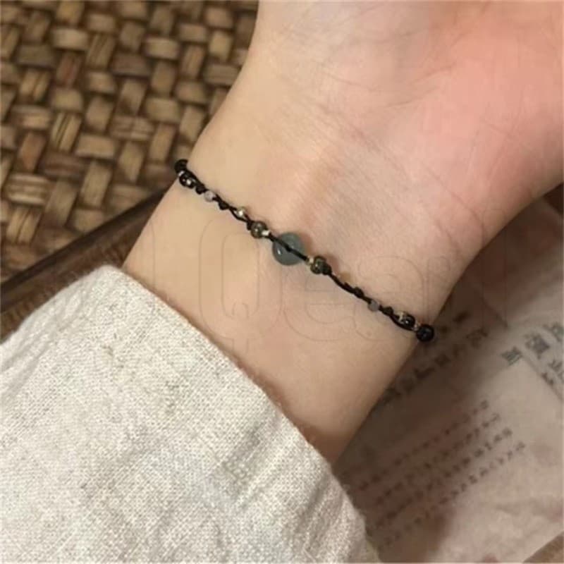 Pulseira Trançada De Imitação De Jade-Corda De Mão Com Contas Tecidas-Joias De Trança Ajustável-Pulseiras De Casais Esti