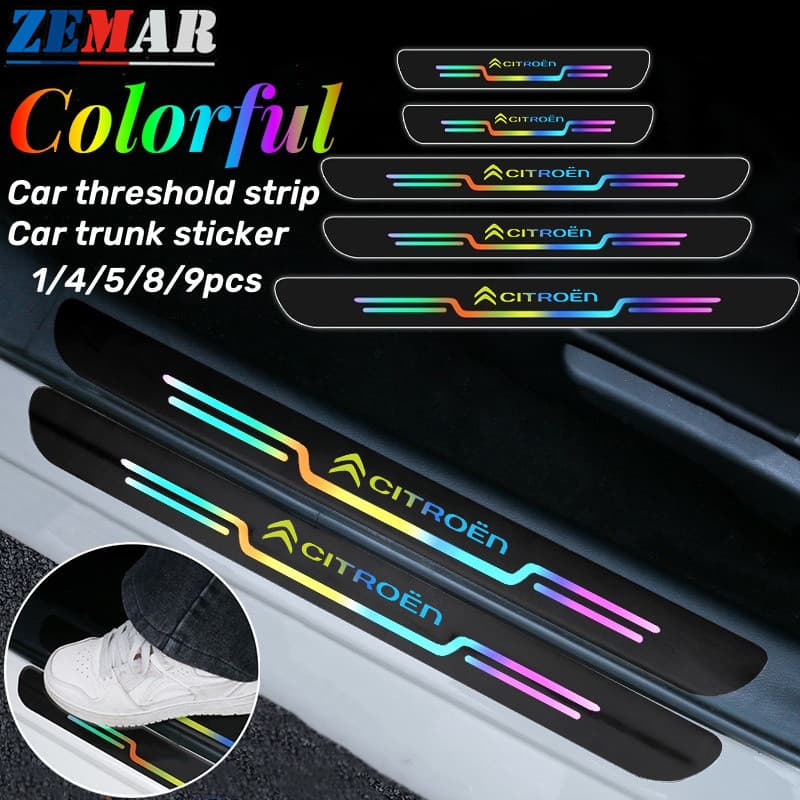 Adesivo De Soleira De Porta De Carro Citroen Reflexivo Colorido Limite Protetor Anti Arranhões Proteção-Malas Para c4 Cactus c5 c3 Aircross e-c4 DS5 DS7