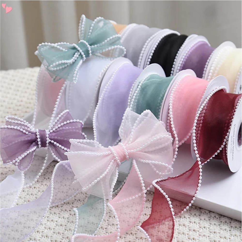 Fita De Pérolas Para Embrulho De Presente De 4 Cm Artificiais Chiffon Organza Renda Flor Contas Guarnições Buquês Florai