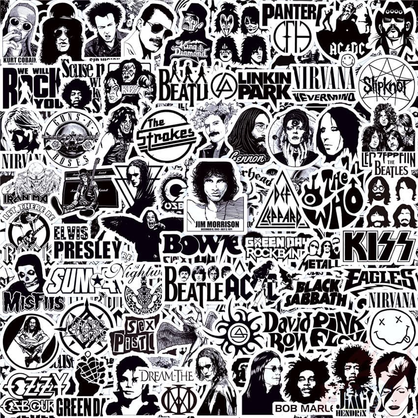 100 Pçs/Set ★ Clássico Preto E Branco Misturado Rock Band Série 03 Mini Diário Manual Adesivos De Decalques De Decoração De Álbum De Recortes De Moda DIY (Tamanho : 2 ~ 3 Cm)
