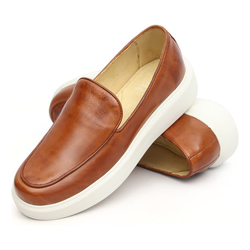 Tênis Slip-On Masculino Confortável Em Couro Elegante Macio