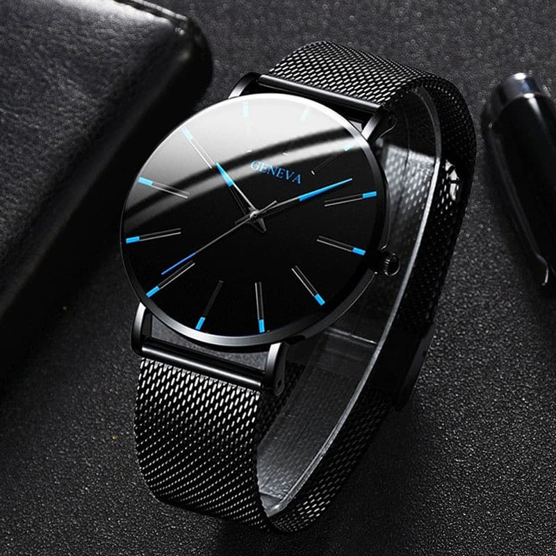2025 Novo Relógio Masculino de Genebra Moda Relógio de Quartzo com Ponteiro Azul Relógio Simples de Negócios com Pulseir