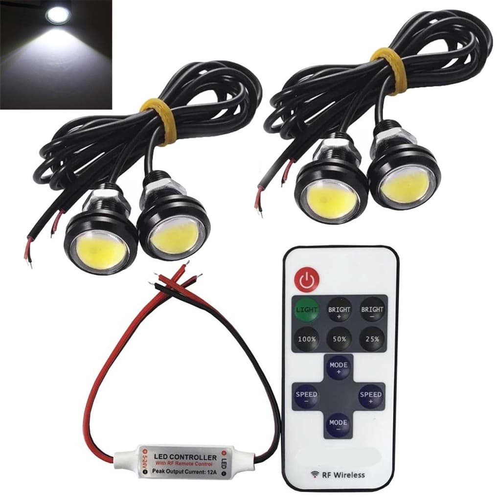 Led Olho De Aguia Gato 18mm 4pç Central Controle Para Carro