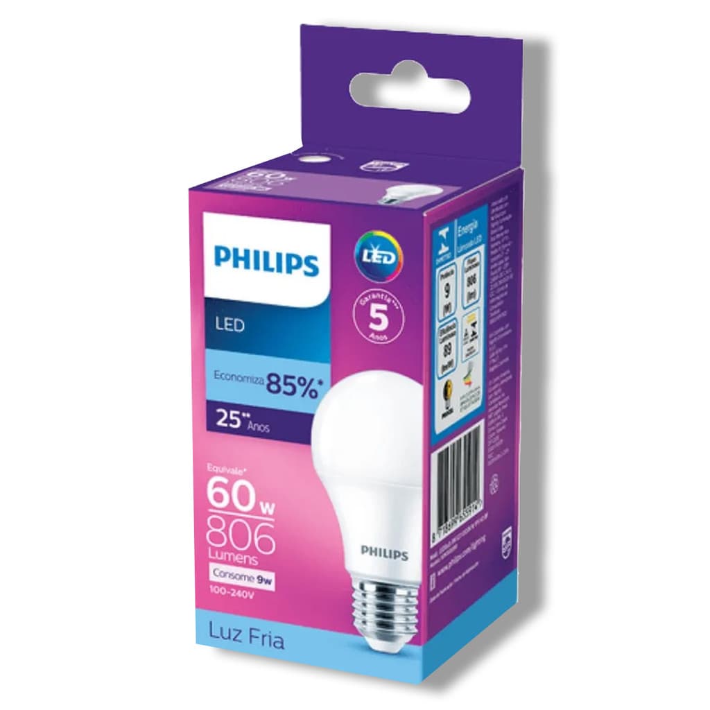 Lampada Bulbo Led Philips 9W bivolt Luz BR Fria 6500K E27