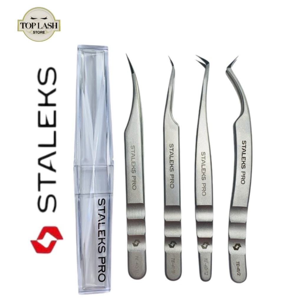 Pinça Staleks PRO Extensão De Cílios | Profissional Volume Isolamento Fio a Fio | Aço Inoxidável