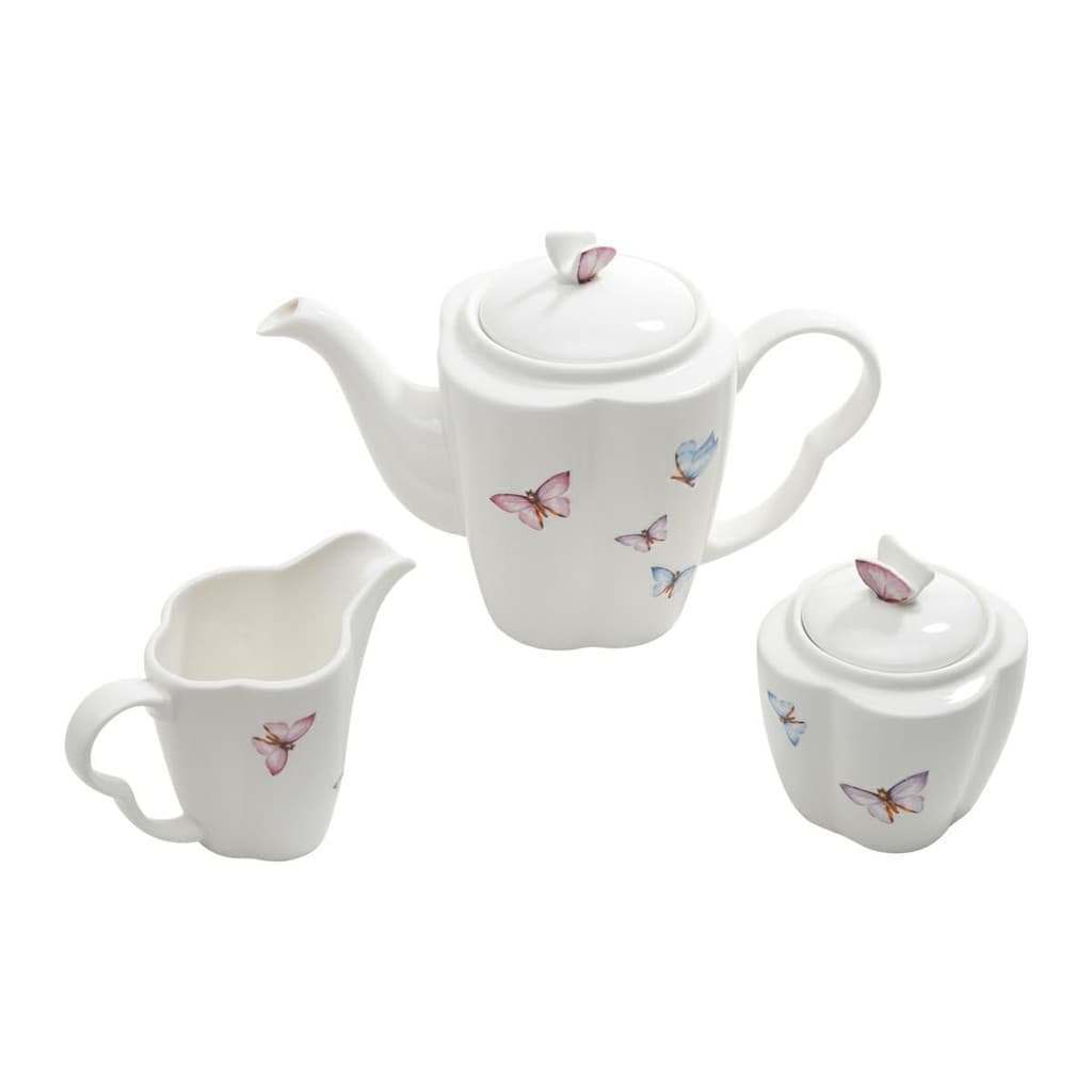 Conjunto 3 Peças de Porcelana de Café Borboletas