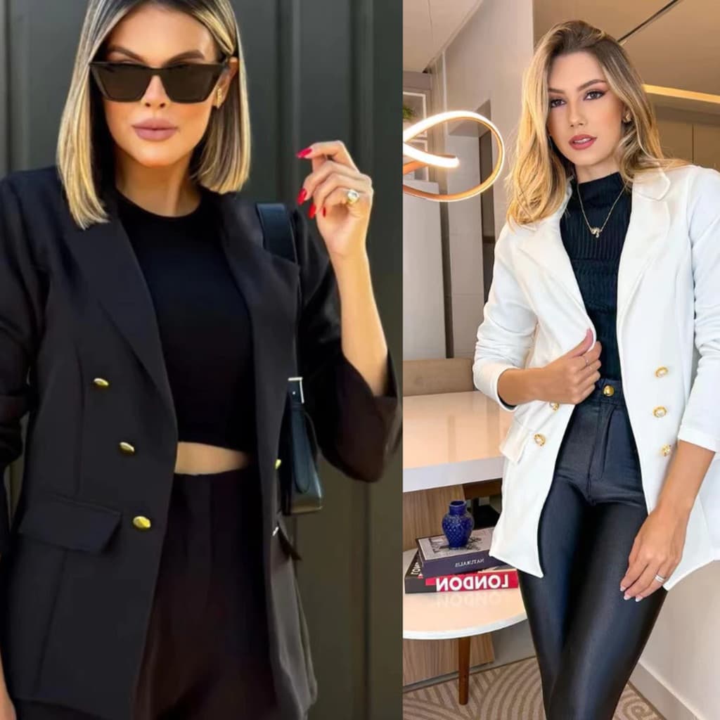 Kit 02 Blazer Feminino Casaquinho Maxi Longo Sobretudo Alfaiataria Social Blazer Com Botão