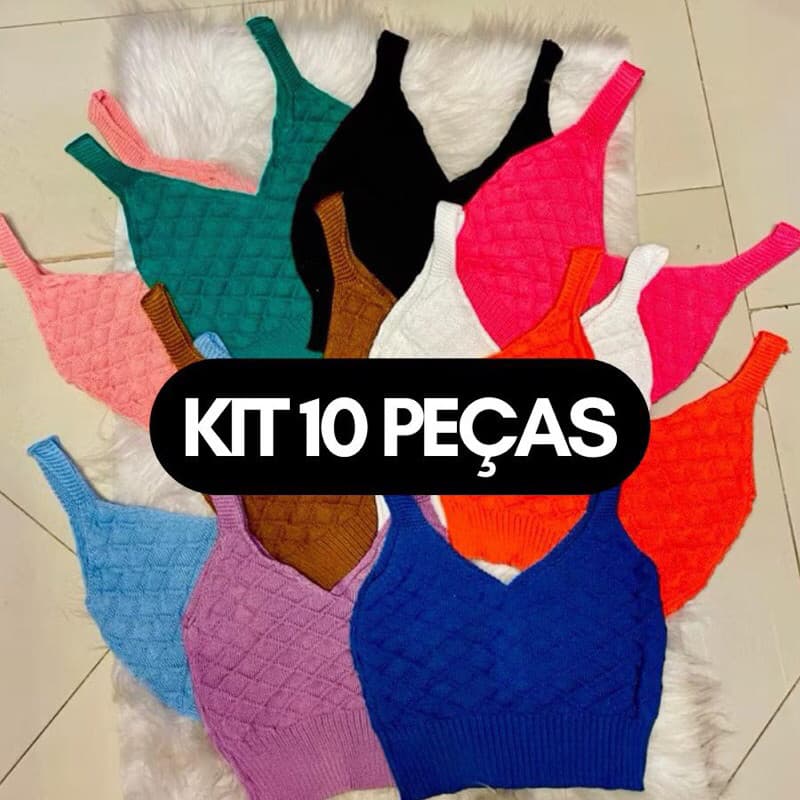 KIT 10 PEÇAS Top Cropped Tricot escama tricô moda blogueira feminina combo verao revenda alcinha