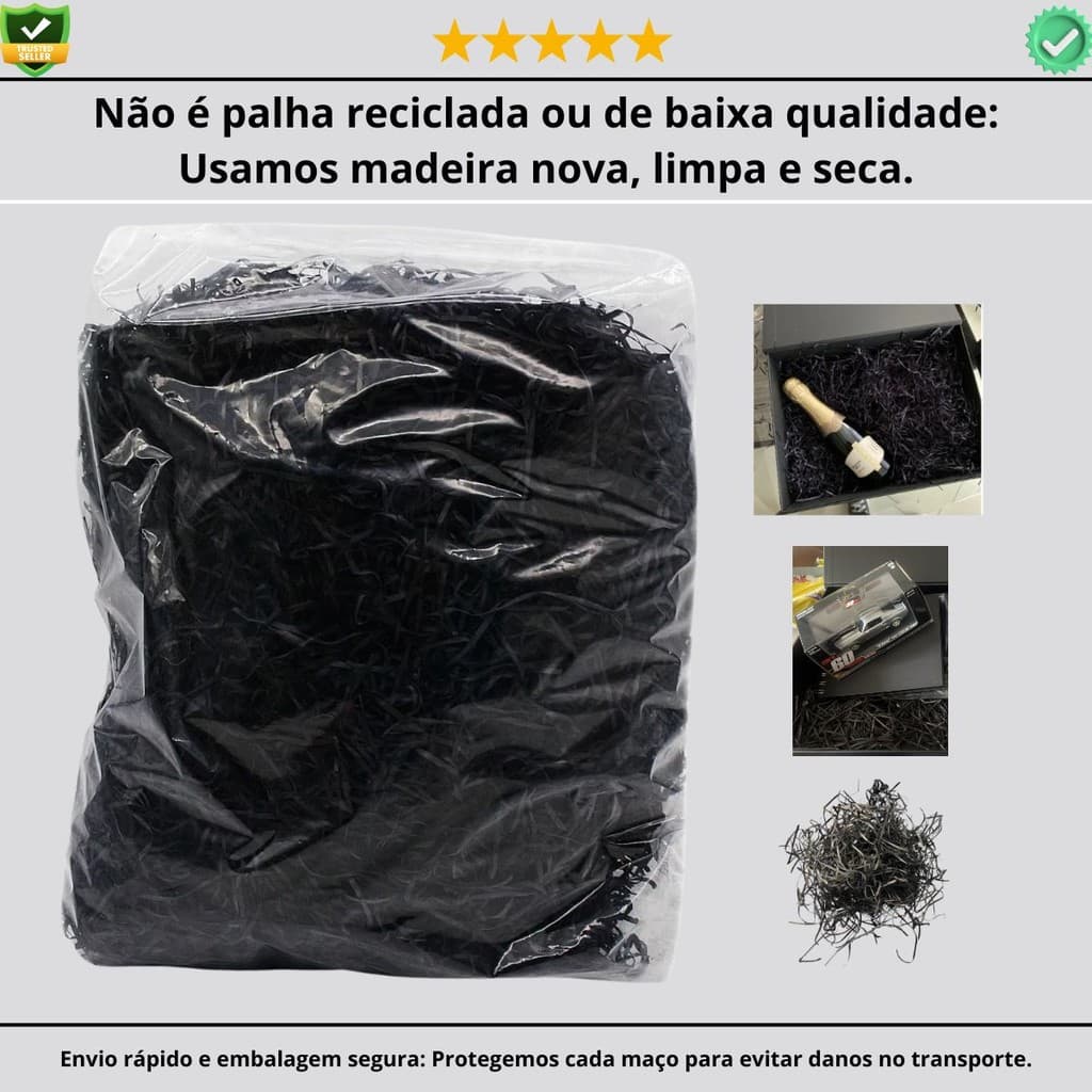 Palha Madeira Preta P/ Cestas Presentes Enfeite