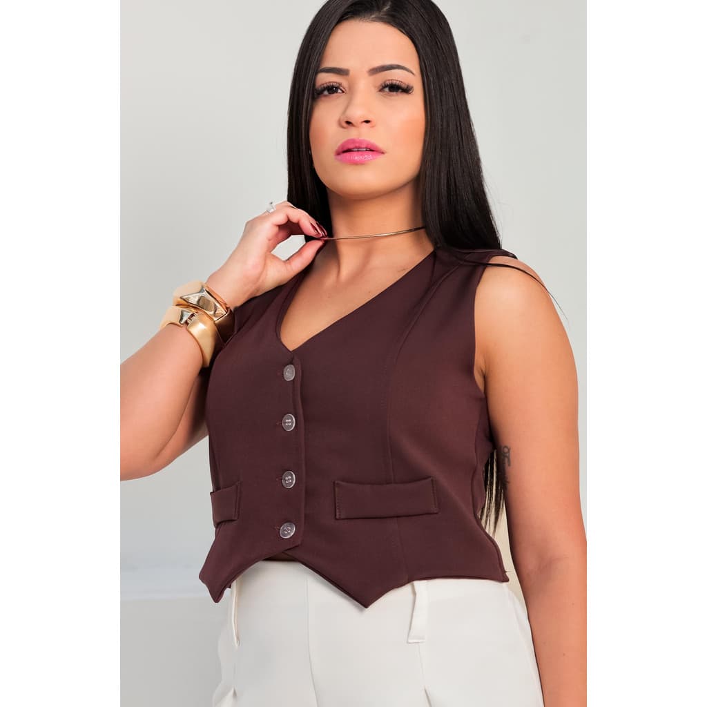 Colete Curto Feminino em Alfaiataria com 4 Botões – Modelo Social Sofisticado