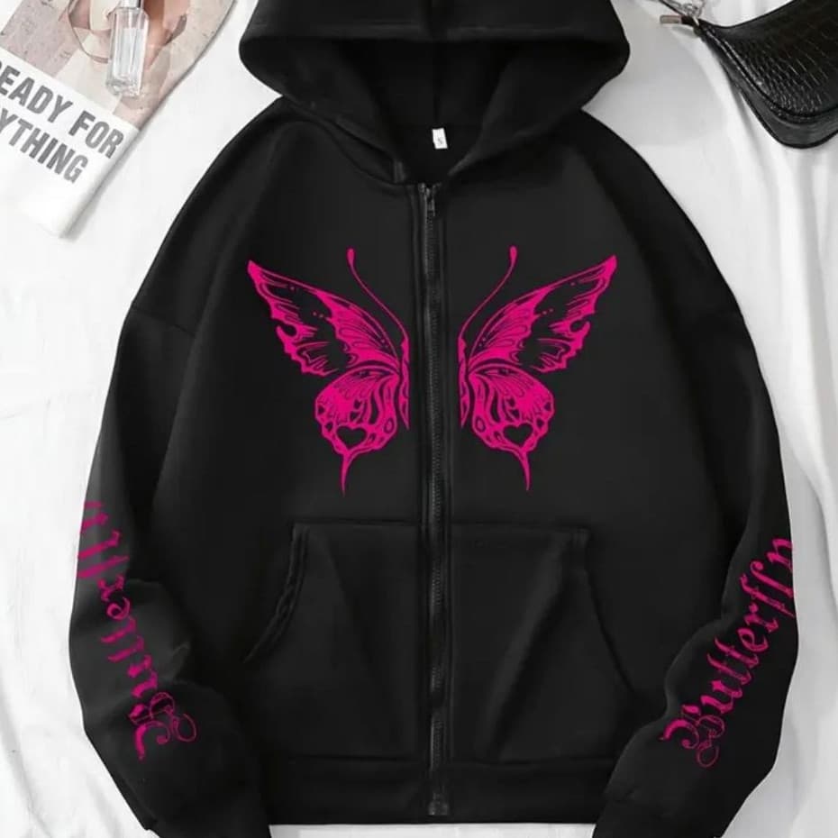 Moletom Com Ziper Borboletas Butterfly Softwear Algodão Confortavel Feminino Versatil