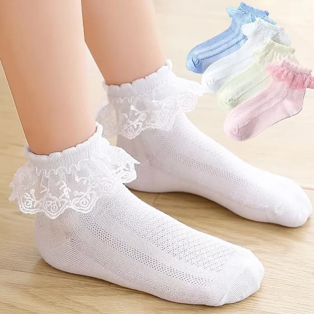 Meia Suave de renda Confortável Infantil de Renda para Menina Princesa