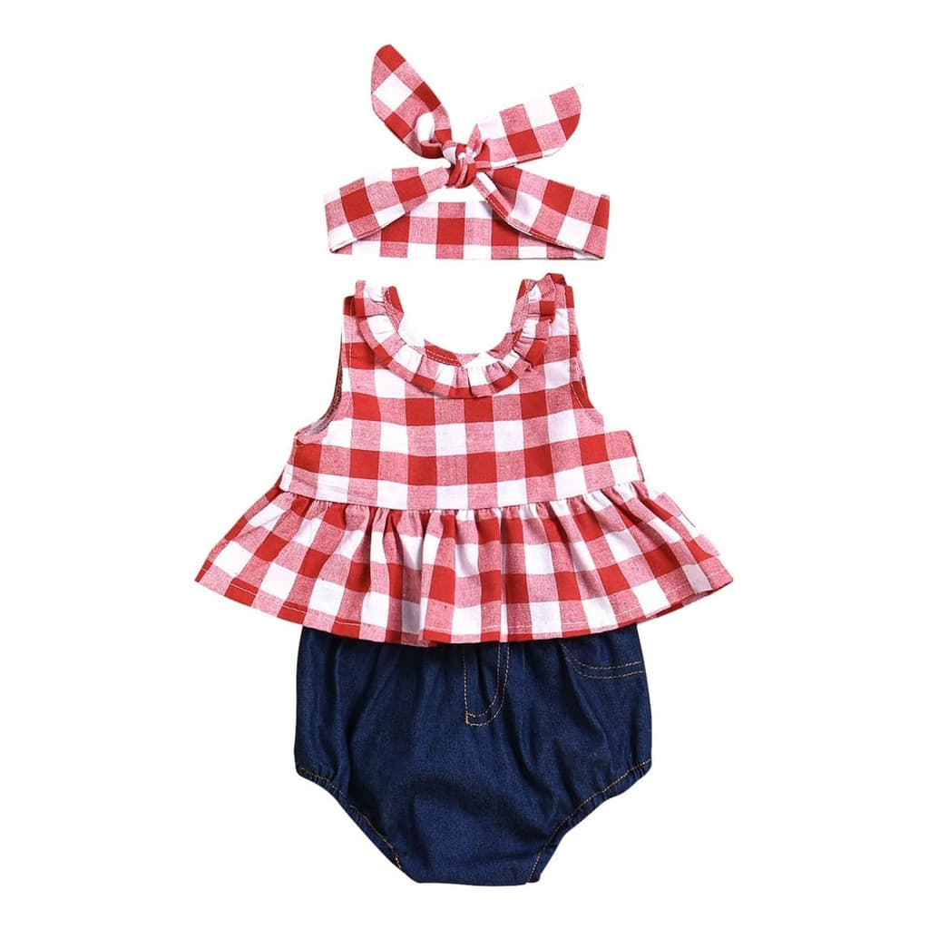 Conjunto De Roupa Para Bebê Xadrez Shorts