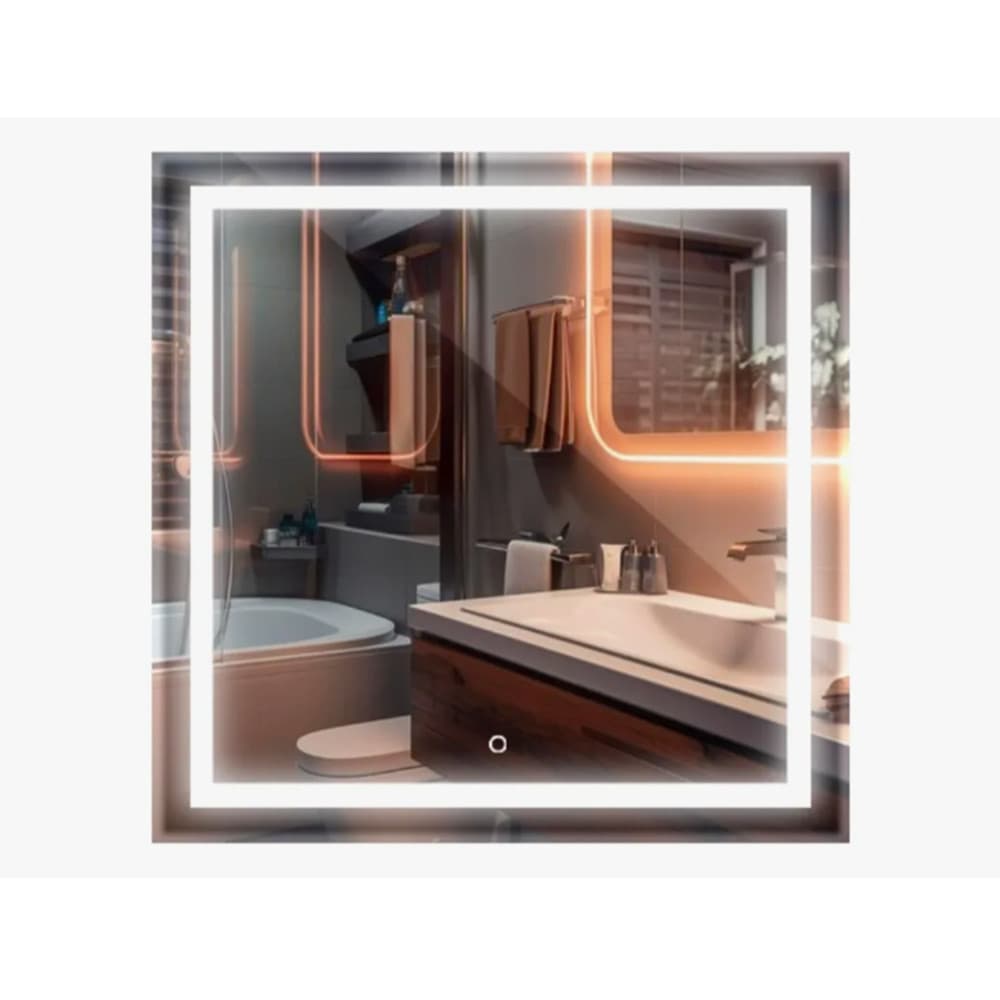 Espelho Quadrado Jateado Led Touch Frontal Decoração Iluminação Barato