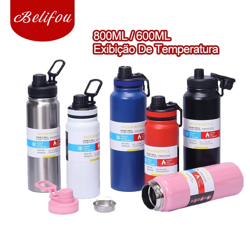 Belifou Garrafa Térmica 800ml Em Inox Água Quente e Fria Para Academia Isolamento a Vácuo