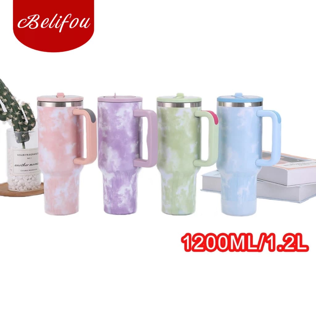 Belifou Garrafa Térmica Copo Térmico Aço Inox 1200 Ml Com Alça e canudo personalizados nuvens e cores