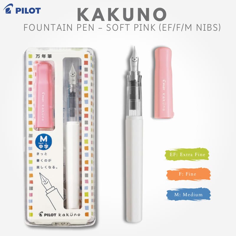 Pilot Kakuno Fountain Pen - Soft Pink (Fine, Extra Fine, Medium)