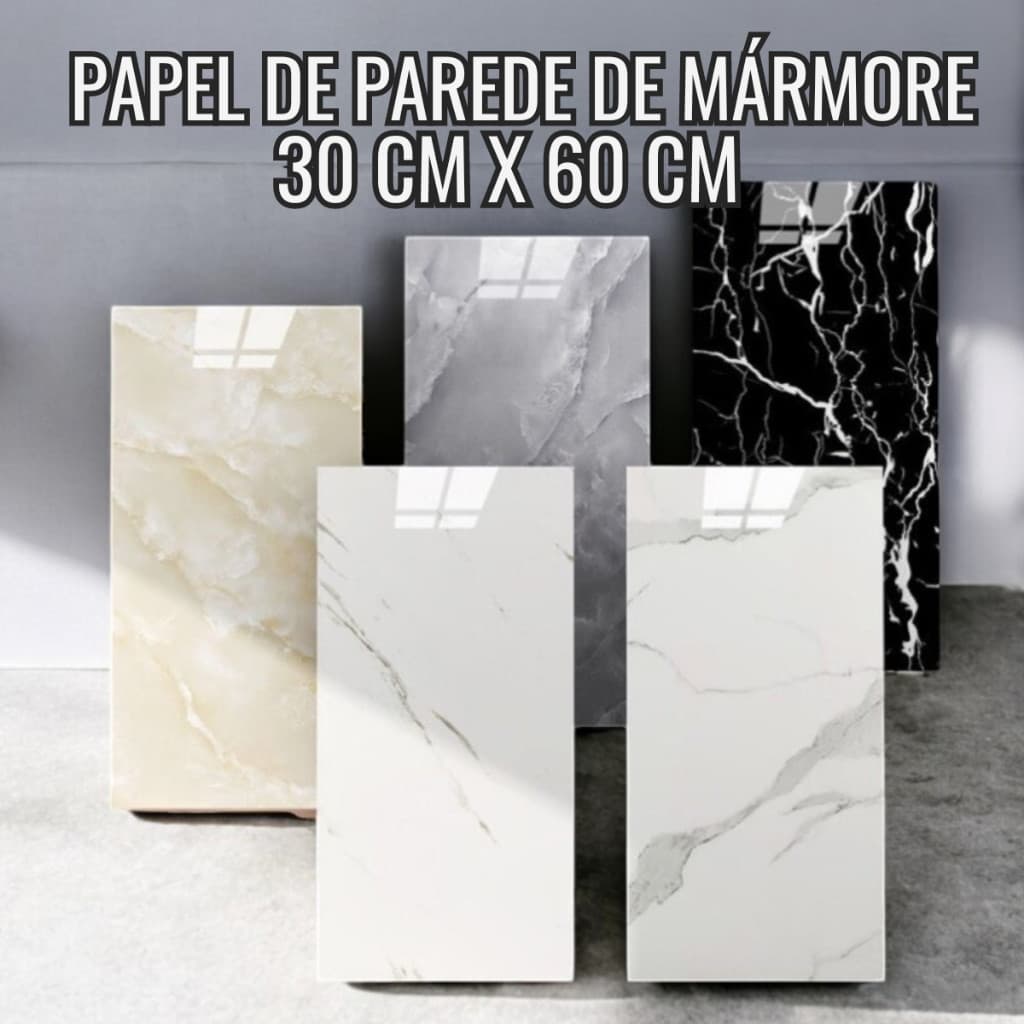 Kit Placas Mármore Madeira Vinílico Adesivo Parede Decoração Lavável Fácil Aplicação 30cm X 60cm