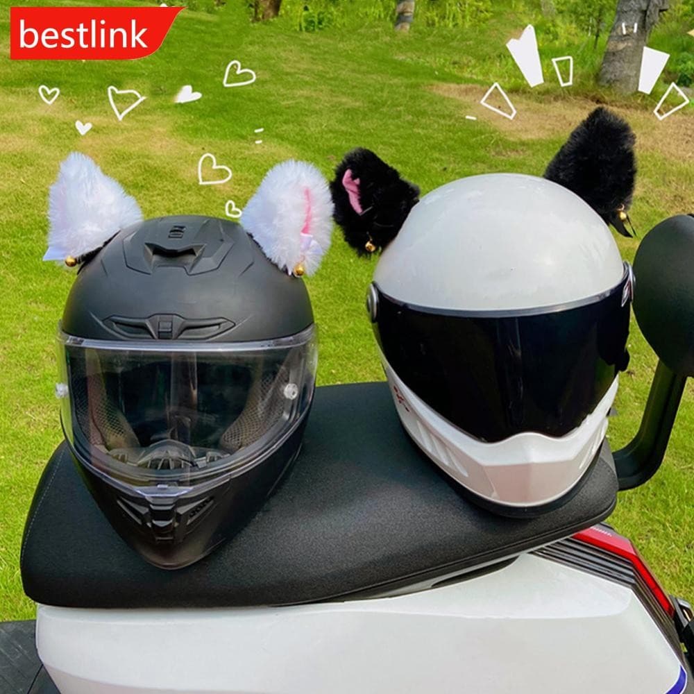 BESTLINK 2 Pçs De Pelúcia Capacete Da Motocicleta Orelhas De Gato Decoração Adesivos Motocross Rosto Cheio Fora Estrada