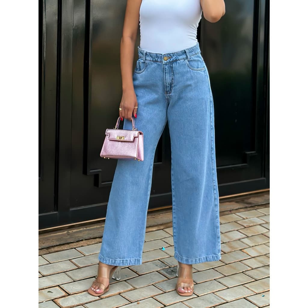 ninajeans 1301 Calça Jeans feminina cintuta alta pantalona com bolsa wide leg Lisa1301