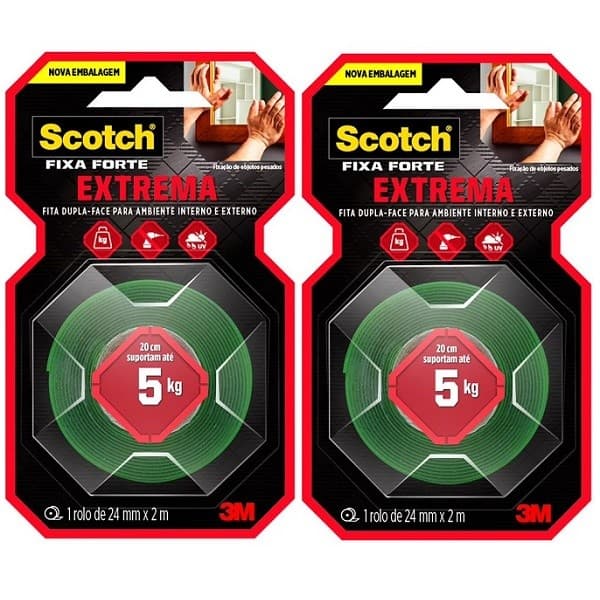 Kit com 2 Fita Dupla Face Fixa Forte EXTREME 3M 24MM X 2M