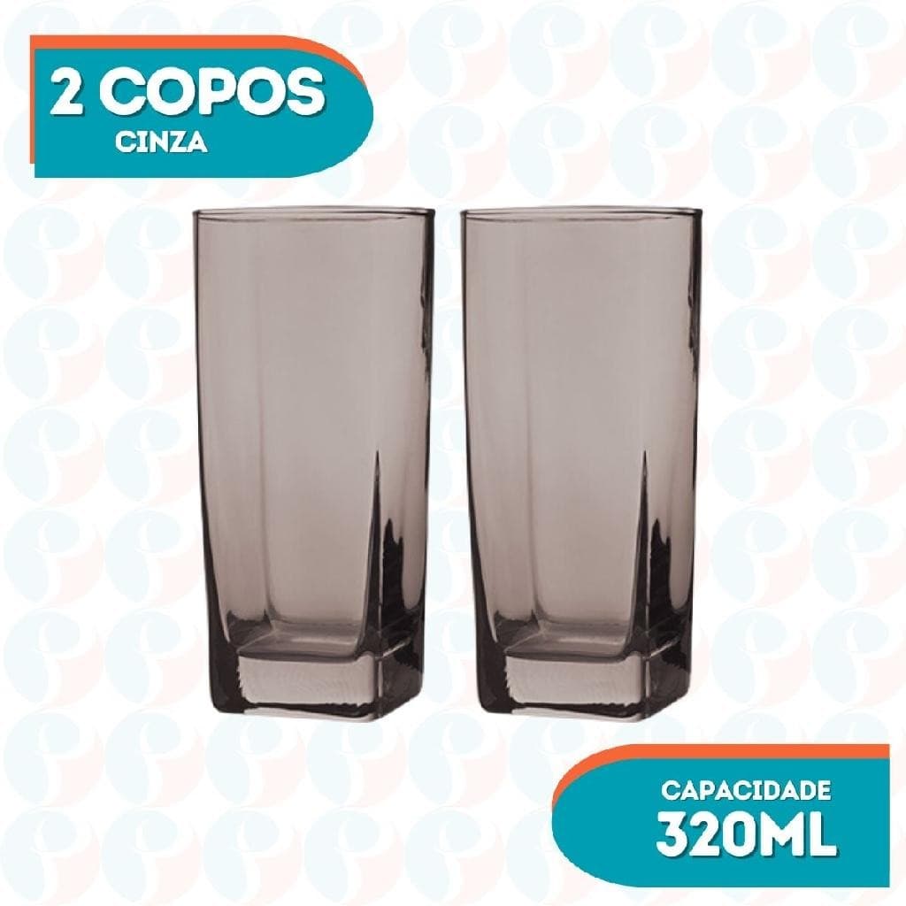 Copos de Vidro 320ml Cinza Texas Agua Suco Vinho 2 Unidade