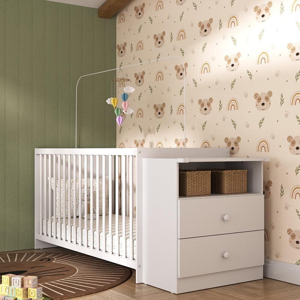 Berço Cômoda c/ Colchão Incluso Meu Bebê Multimóveis Branco com 03 anos de garantia