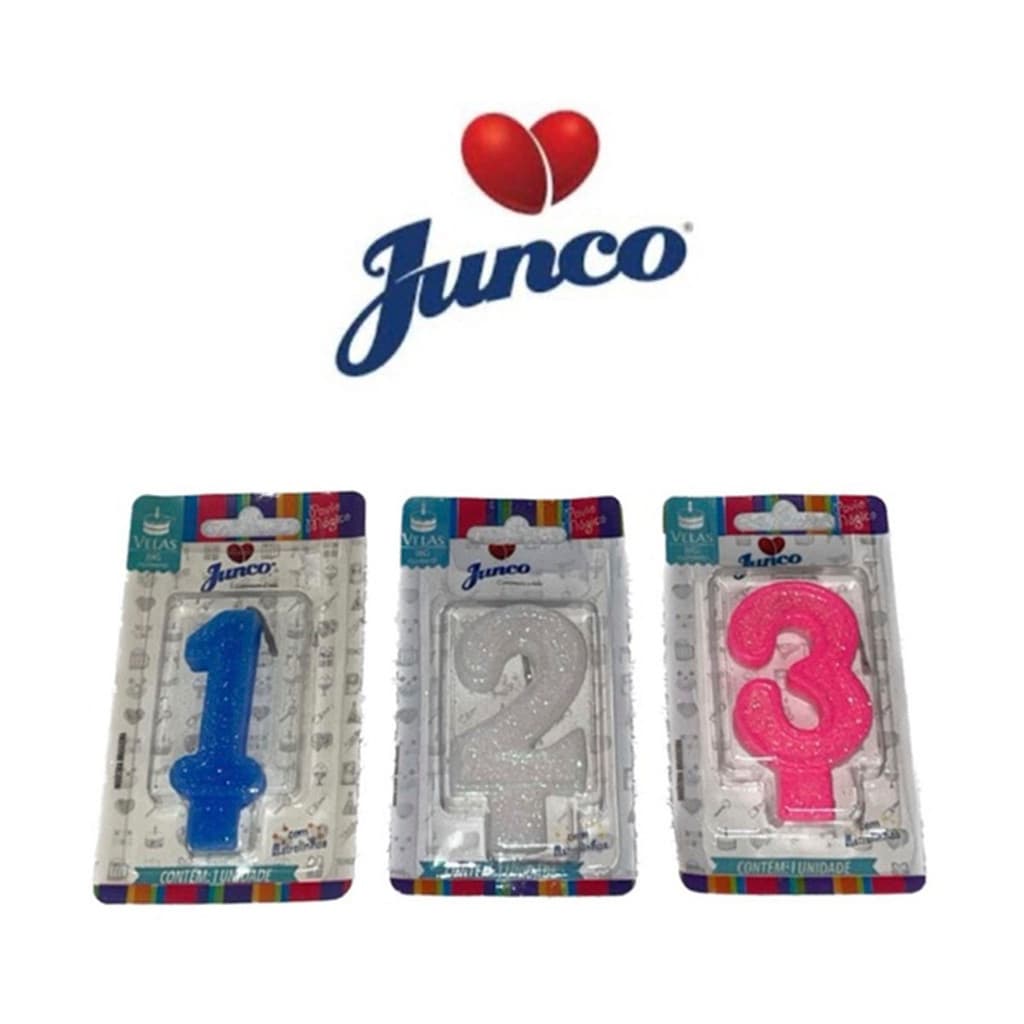 Vela de Aniversário Junco Parabéns Numero Brilhante - Escolha Número e a Cor!
