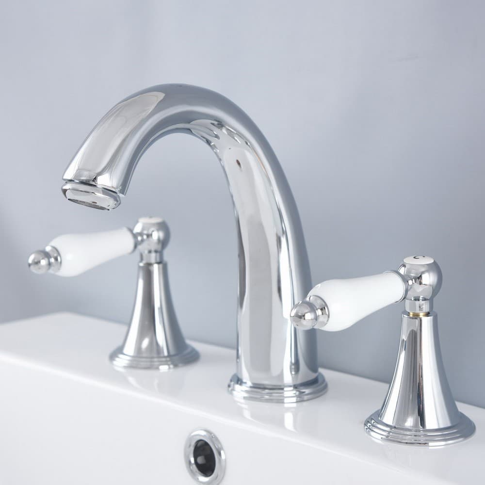 Torneira Para Pia De Banheiro , Cromada Polida , Cascata , 2 Alças , 3 Furos , Misturadora znf980