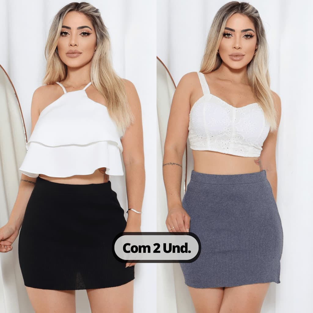 Saia Curta Feminina Kit 2 Unidades Elegante Toque Macio Tendencia