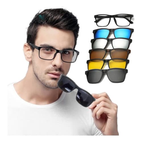 Armação de Óculos para Grau e Sol 6 em 1, Lentes Polarizadas, Clip On, Proteção UV e Estilo Versátil