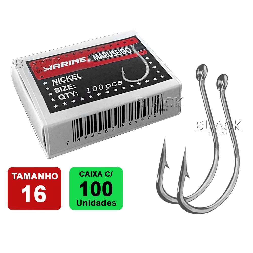 Anzol Carbono Maruseigo Black Nickel Marine (100 Peças) Vários Tamanhos Sports Caixa