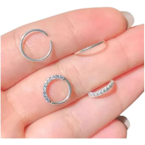 2 Pares De Piercings Argolas Cravejadas E Simples Em Prata