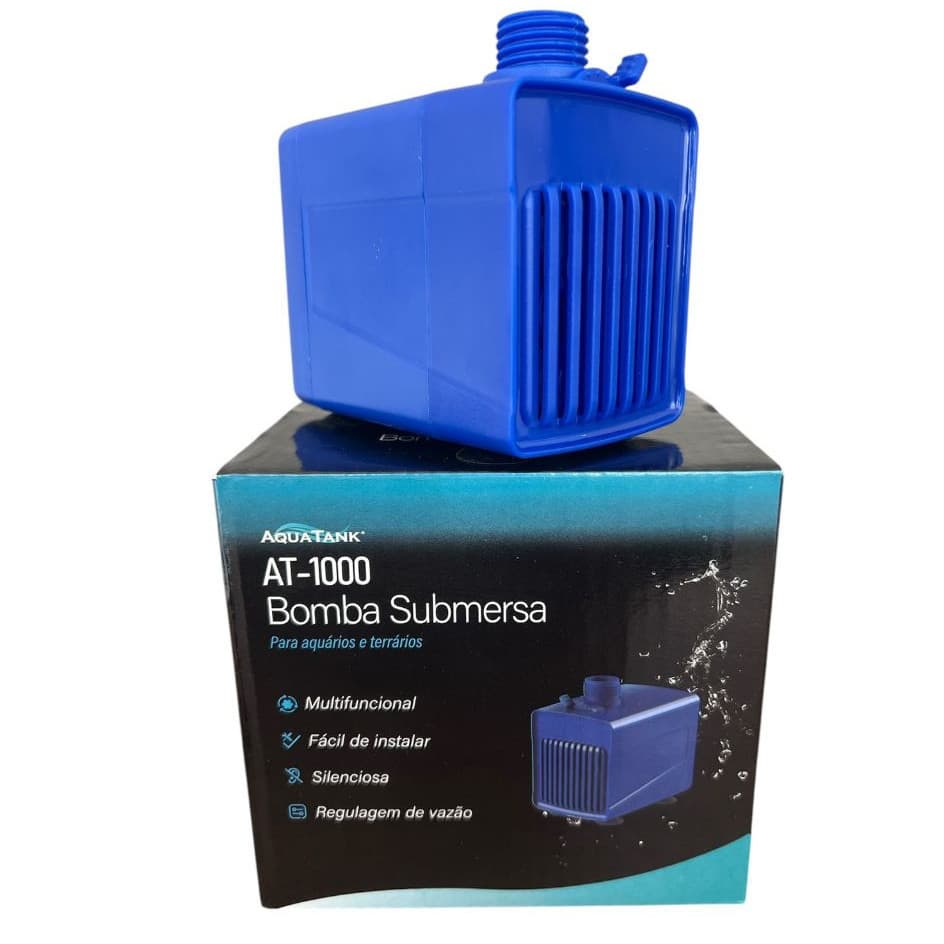 BOMBA SUBMERSA 1000L/H RECALQUE CIRCULAÇÃO P/ AQUARIOS LAGOS E CASCATAS AQUATANK ORIGINAL AT-1000