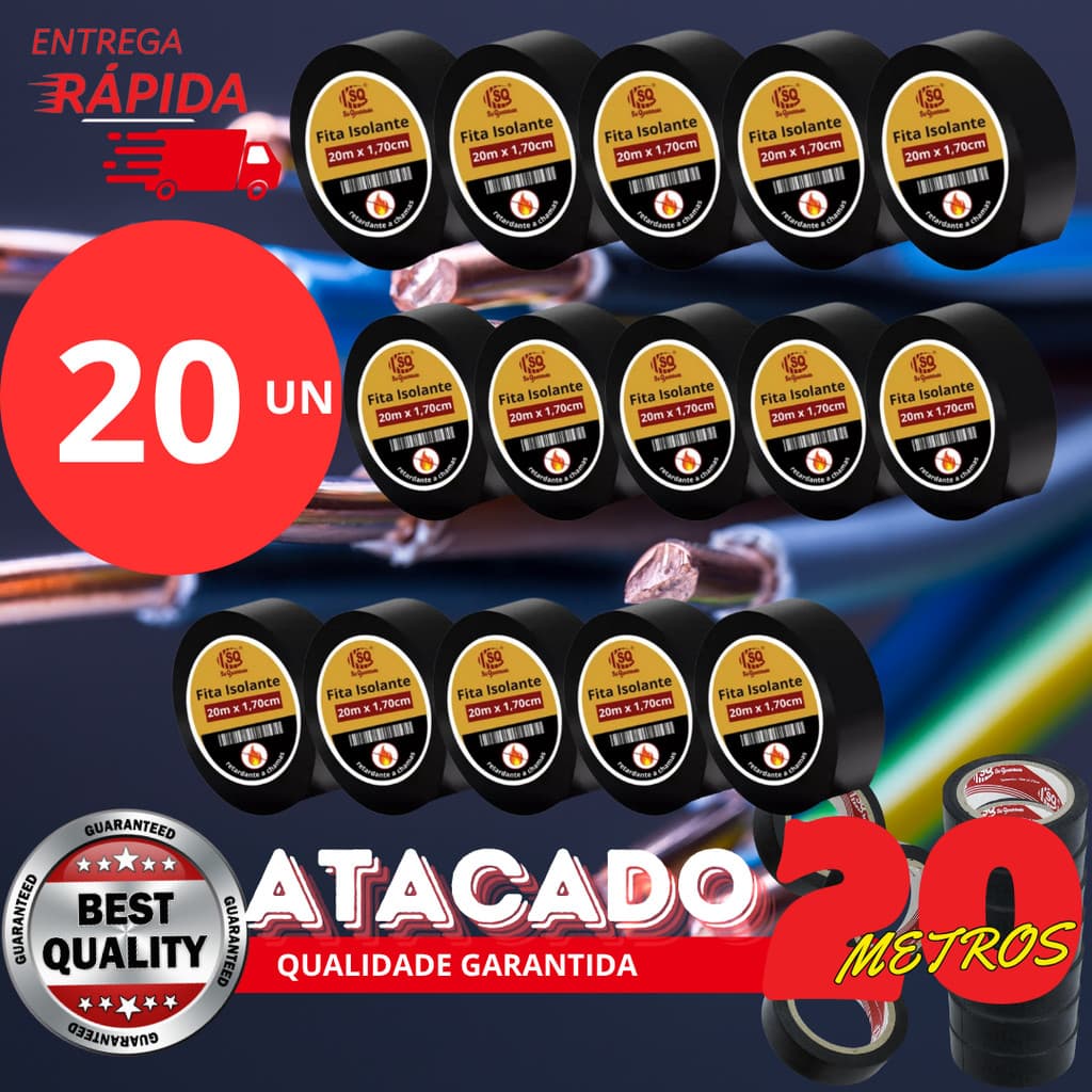 Kit 20 Fitas isolante Antichama Preta - 20 metros