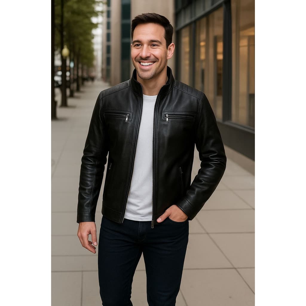 Jaqueta Masculina De Couro Slim Forrada