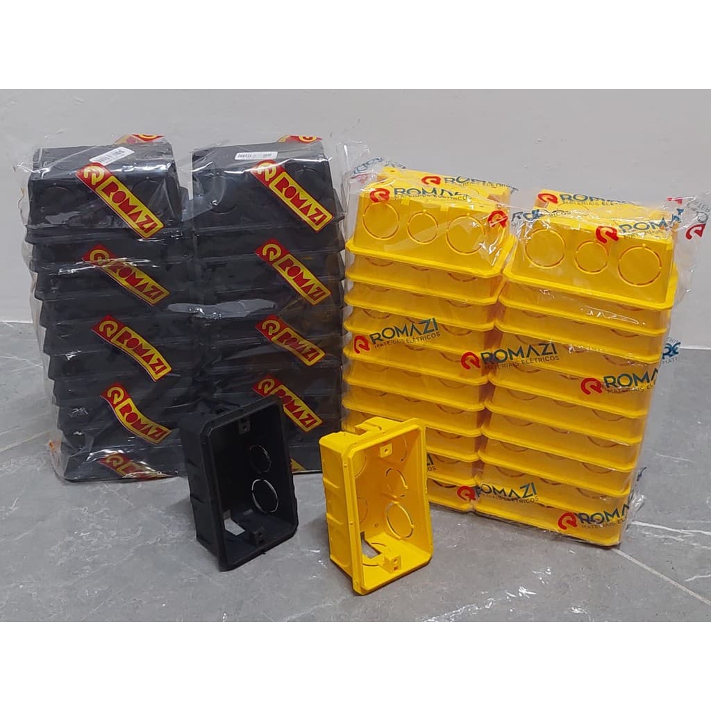 20 Caixa de Luz 4x2 para Tomada Interruptor Embutir Amarelo Preto Romazi