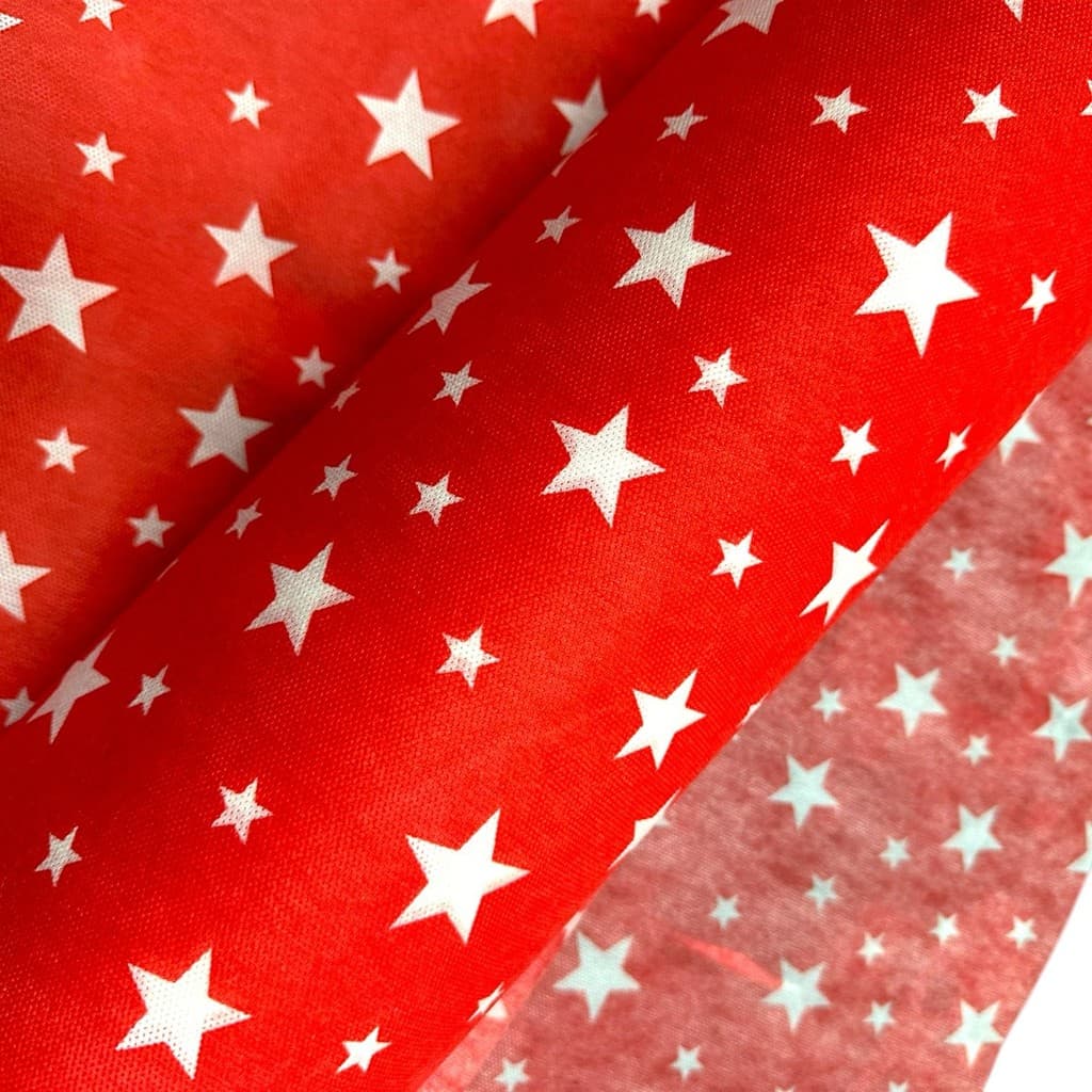 Tnt Estampado Estrela Branca/Vermelho  1m x 1,40m