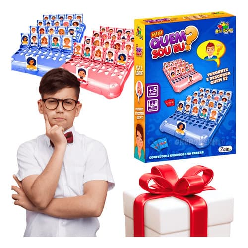 Jogo Quem Sou Eu portátil com 2 tabuleiros e 40 cartas ideal para 2 jogadores família amigos casal