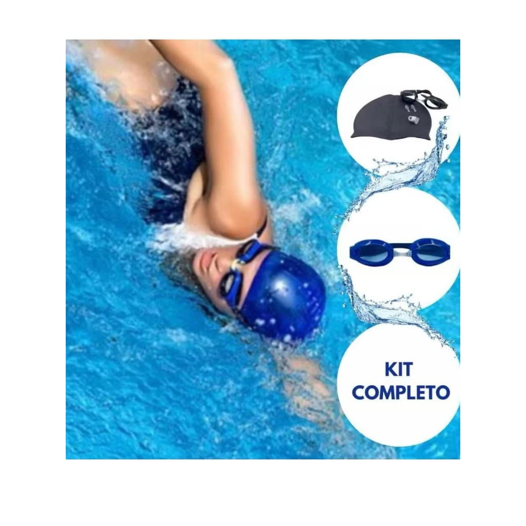 Kit De Natacao com Touca Silicone E Oculos Para jovens E Adultos