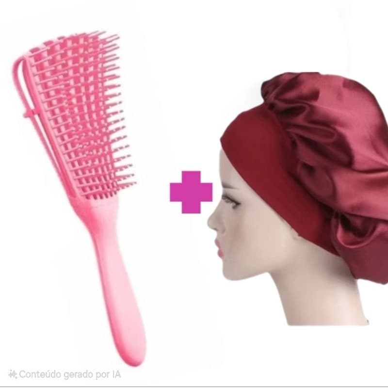 Kit Escova Polvo + touca de cetim com faixa cores aleatorias