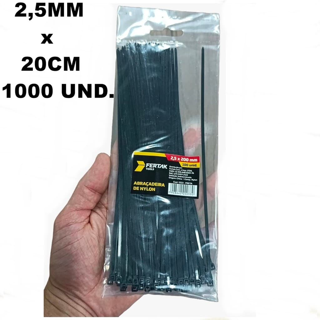 Kit 1000 Abraçadeira Enforca Gato De Nylon 2,5X200MM Presilha Preto