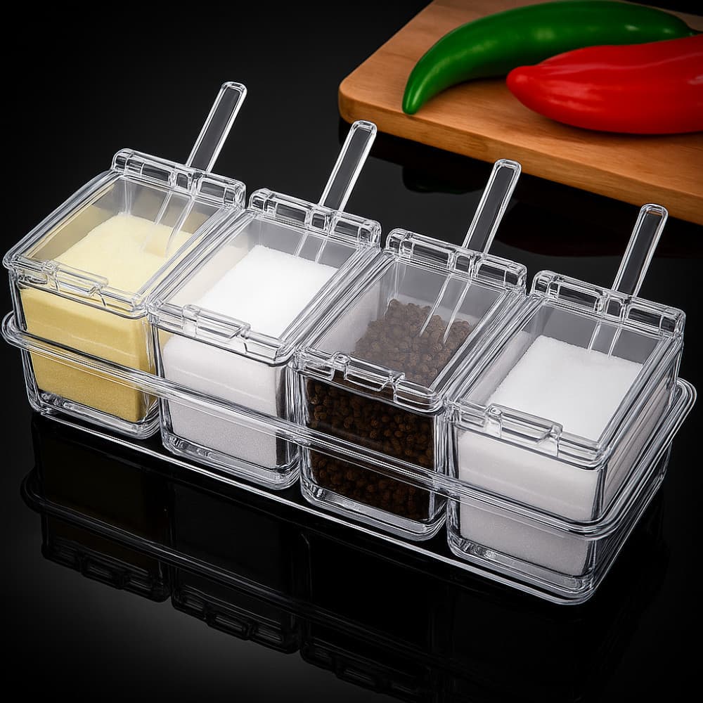 Porta Condimentos Acrílico Organizador De Tempero Para Cozinha Temperos Pimenta Sal