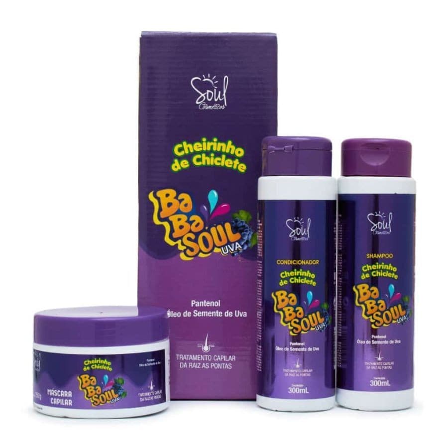 Kit Shampoo + Condicionador + Máscara Capilar Babasoul ( Uva ) - Soul Cosméticos (3UND)