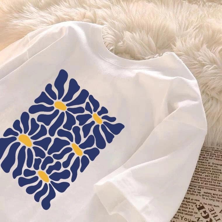 100 % Algodão Manga Curta Camiseta Em Torno Do Pescoço Feminino Verão Estilo Coreano Tamanho Grande Retro Moda Flor Impr